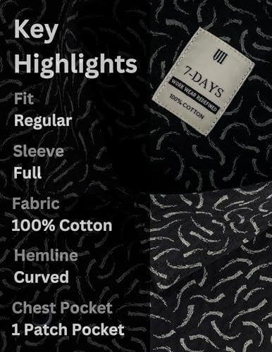Image of 7-DAYS Men's Premium Printed Shirt - 100% Cotton, Regular Fit, Full Sleeve, with Pocket - Versatile for Formal Occasions and Casual Wear