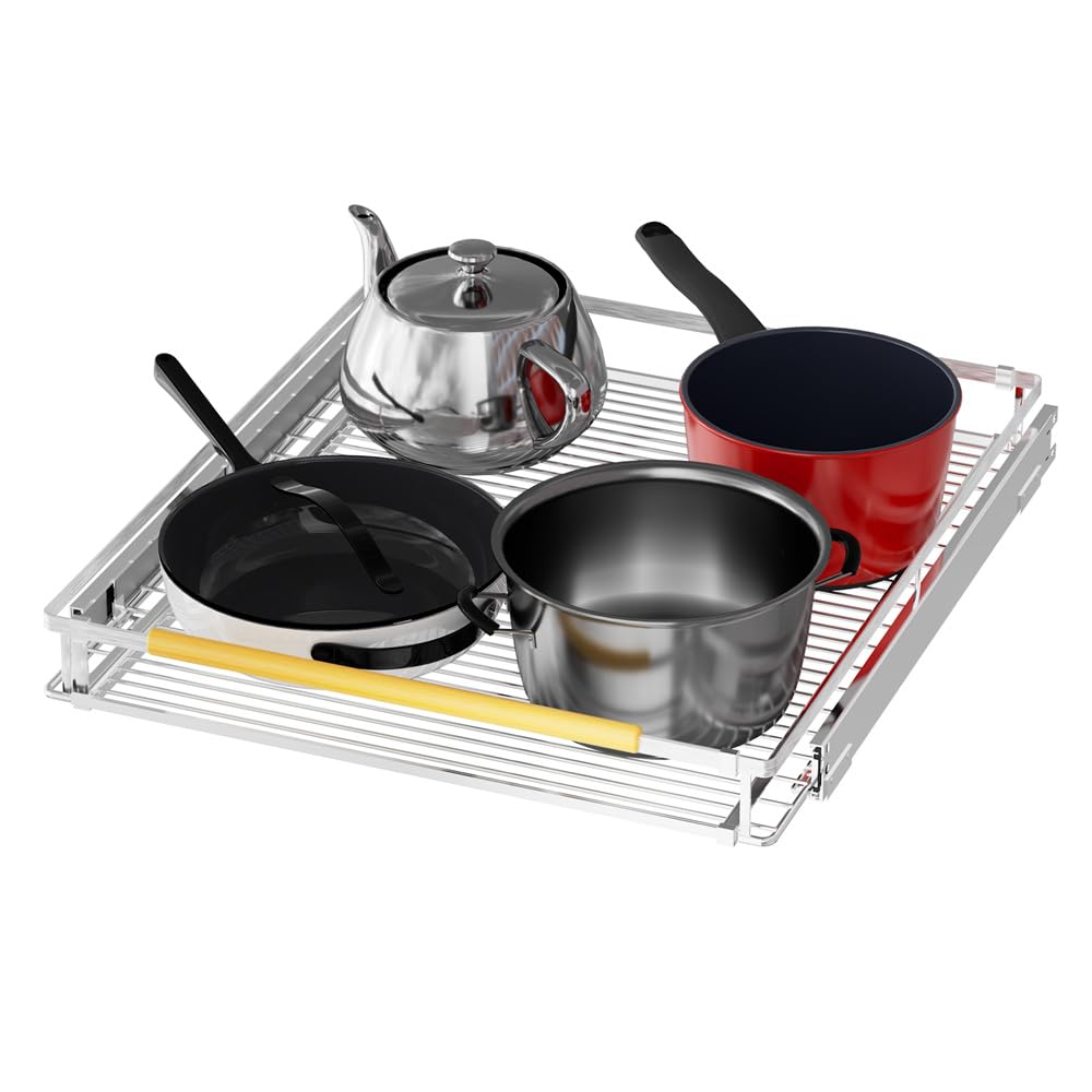 SANNO Erweiterbares ausziehbares Schrankregal, Organizer mit Schieberegal, Bodenmontage, ausziehbares Regal, Schublade für Schrank, Zuhause, Küche, Bad (3er-Pack)