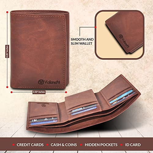 VALENCHI Leather Trifold Wallet For Men - RFID Blocking - 9 Card Slots, 2 Note Compartments & 1 ID Window - Minimalist Design, Slim Wallet - Premium, Fashionable Accessory Gifts for Men, Him4