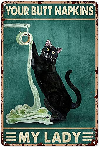 Hucuery Funny Art Prints Black Cat Your Butt Servietten My Lady Blechschild Dekoration Vintage Metall Poster Wanddekoration für Zuhause Badezimmer Cafe Garage Man Cave 15,2 x 20,3 cm, multi