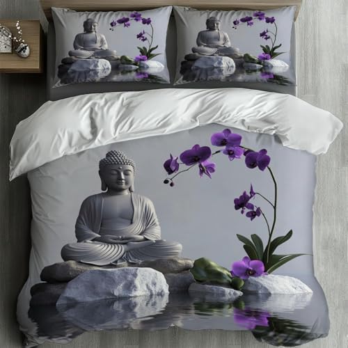 Housse de couette 240x260 orchidée zen parure lit 3D