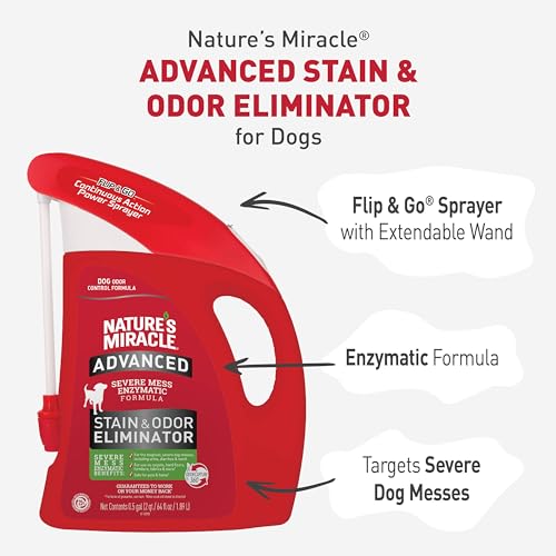 Nature's Miracle Eliminador avançado de manchas e odores para cães com pulverizador Flip & Go, 1,8