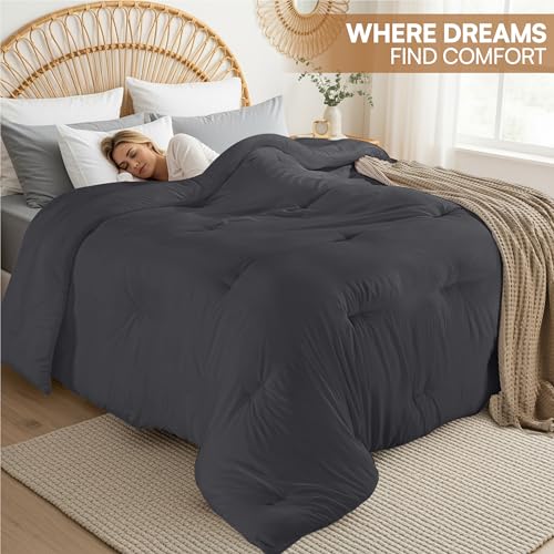 Image of Utopia Bedding All Season Down Alternative Quilted Queen Comforter, Duvet Insert with Corner Tabs, Machine Washable, Bed Comforter (Grey)