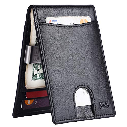 Image of Brooklyn Bridge Genuine Leather Money Clip Wallet for Men VT Black - Premium Slim RFID Protected Wallet with Cash Clip & Multiple Card Slots, Stylish Front Pocket Design, Gift for Men