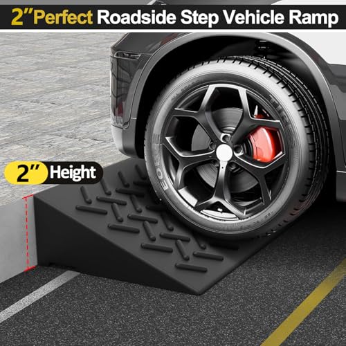 2 Pcs Rubber Curb Ramp Threshold Ramps,2" H 38.5" L 9.5" W.Heavy Loading Ramp 3 Tons(6600 LB) Capacity Car Slope Ramp for Multiply Usage,for Dock Bike Vehicle Warehouse Motorcycle (2" H) by YZHUPTE - Image 2