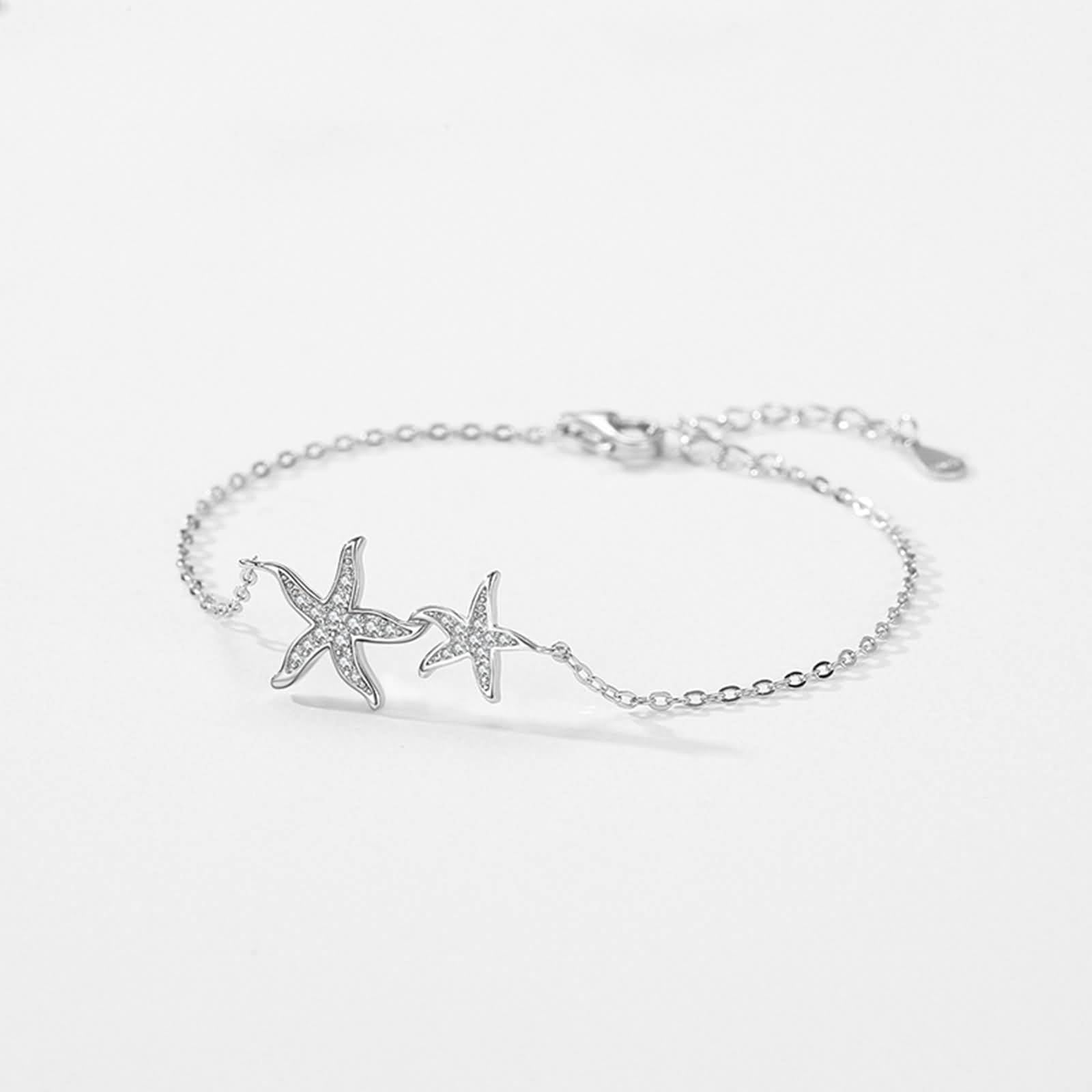 Pulsera de la amistad para mujer, pulsera minimalista de estrella de mar con diamantes creados para mujer, oro blanco de 18 quilates, tamaño 20 + 3 cm