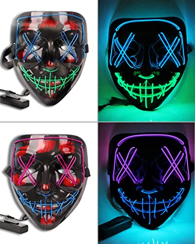 Goyishun 2 Pack Halloween Purge Mask Led Light Up Scary Mask With Random Luminous Wristbands For Adults Costume Festival Party thumb #1