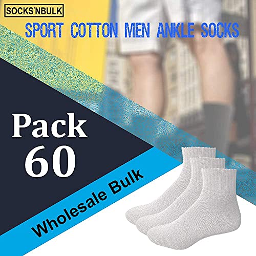 Socks'nbulk 60 Pairs Wholesale Bulk Sport Cotton Unisex Crew, Ankle, Tube Socks, Men Woman Children Sock Size 10-13" (Mens - White Ankle) #TOP1