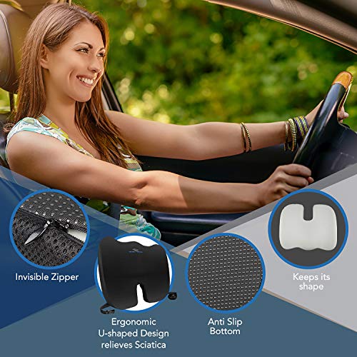 Defactoflex Seat Cushion For Office Chair With Adjustable Strap - High Density Memory Foam - Comfortable Coccyx, Tailbone And Sciatica Pillow For Office Chair, Wheelchair, Car Seats #TOP3