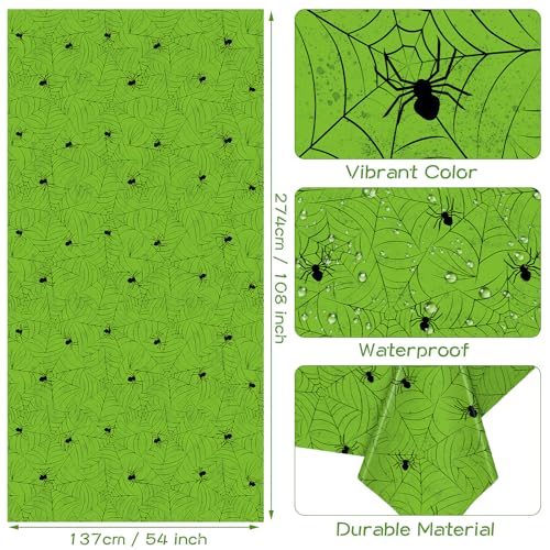 Image of TREWAVE 3 Pack Halloween Spiderweb Tablecloth Rectangular Plastic Spider Web Table Cloth Large Size Table Covers for Home Decor Halloween Party Decorations 54 inch x 108 inch (Green)