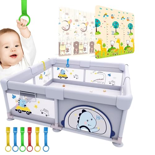 PARVULI Parque Infantil Bebe 150x180cm - Corralito Bebe con 6 agarraderas y Alfombra de Juegos Acolchada - Juega seguro