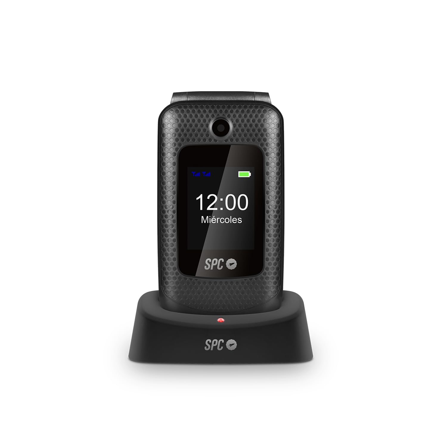 SPC Magnus - Teléfono móvil de Tapa para Mayores con Teclas Grandes, configuración remota, Compatible con audífonos, Timbre Gran Volumen, Doble Pantalla, botón SOS, Base de Carga, sin Cargador- Negro