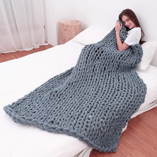 Plaid grosse maille couverture canapé tricoté main jeté lit chunky - 2