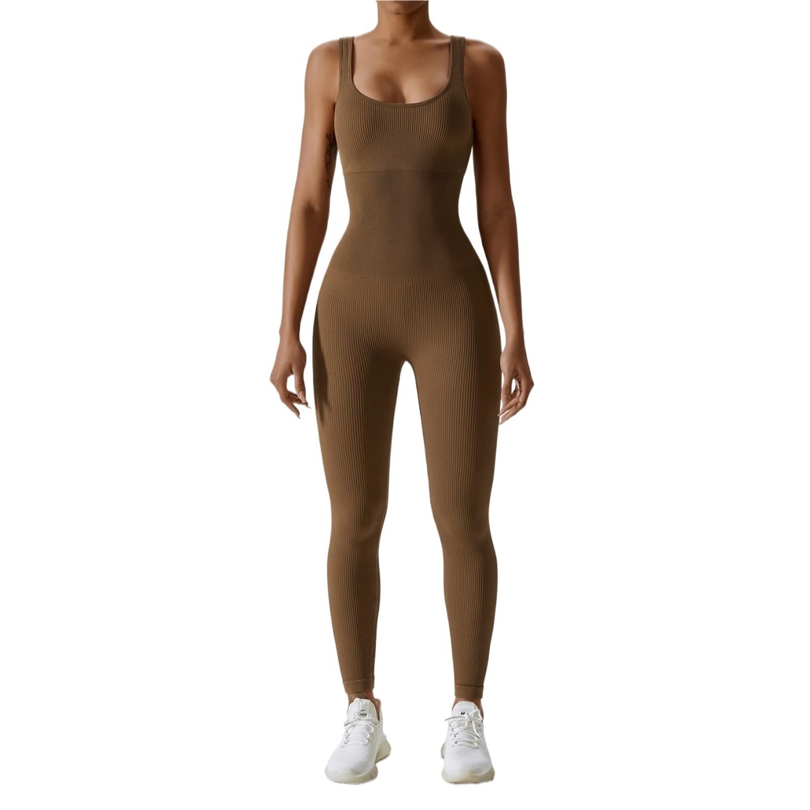 Mono Yoga Mujer Mono de chándal de Yoga for Mujer, Ropa Deportiva sin Costuras, Traje de Yoga, Gimnasio, Push Up, Mono de Entrenamiento físico(Brown,L)