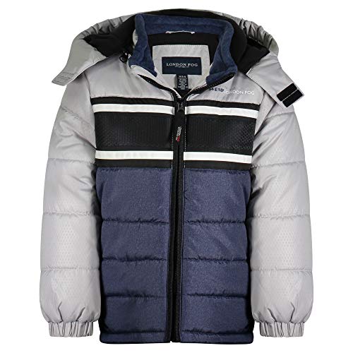 Image of LONDON FOG Boys' Toddler Color Blocked Winter Puffer Jacket with Hat