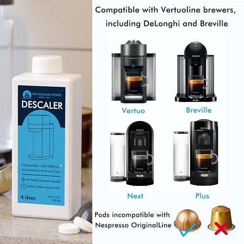Image of (12 Months Supply) Descaling Kit Compatible with Nespresso Vertuo, Odorless Coffee Brewer Machine Descaler Set, Liquid Descaling Solution for Nespresso, Includes Reusable Pod and 12 Cleaning Tablets