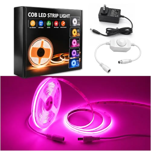 Image of LED Strip Lights 24V COB Pink Dimmable LED Lighting 16.4ft (Kit) | Bright, Dotless High Density 7.2 /m, 8mm Width Cuttable Flexible, Home DIY Commercial Decoration