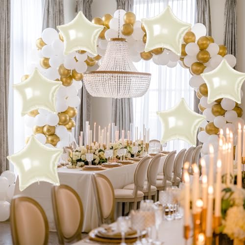 Cream Star Foil Balloons, 10PCS Cream White Foil Stars Shape Balloons, 18 Inch Beige Aluminum Balloon for Helium Pentagram Balloon for Birthday, Anniversary, Graduation, Baby Shower Party Decoration by Biapian - Used condition - Image 4