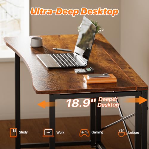 Image of Huuger Folding Desk for Small Spaces, 47.2 Inch Foldable Computer Table | Easy Assembly, Small Writing Work Office Computer Desk, for Home Office, Study, Bedroom, Dorm, Space Saving, Rustic Brown