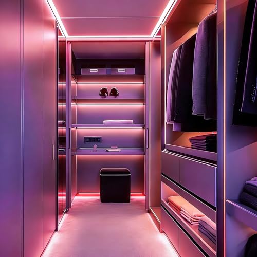 Image of ZSLAIFU Battery Powered LED Strip Lights, 3.3FT COB LED Strip Light, Battery Operated LED Lights, Pink LED Strip Lights Battery Powered for Closet, Cabinet, Shelf, Kitchen, DIY Lighting