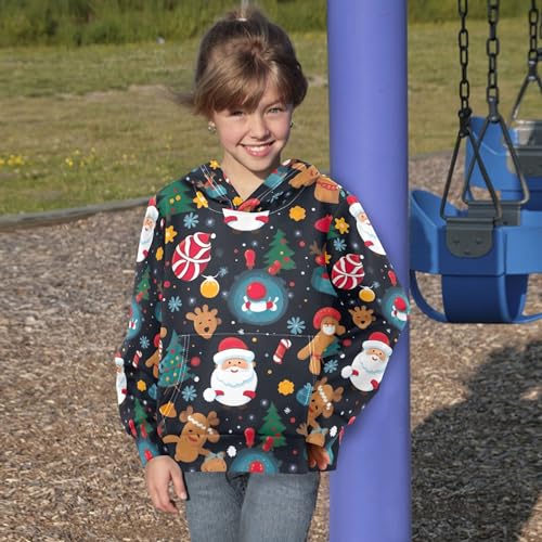 Kids Hoodies Sweaters Christmas Xmas Santa Claus Hooded Sweatshirts with Big Pockets for Boys Girls B04003524