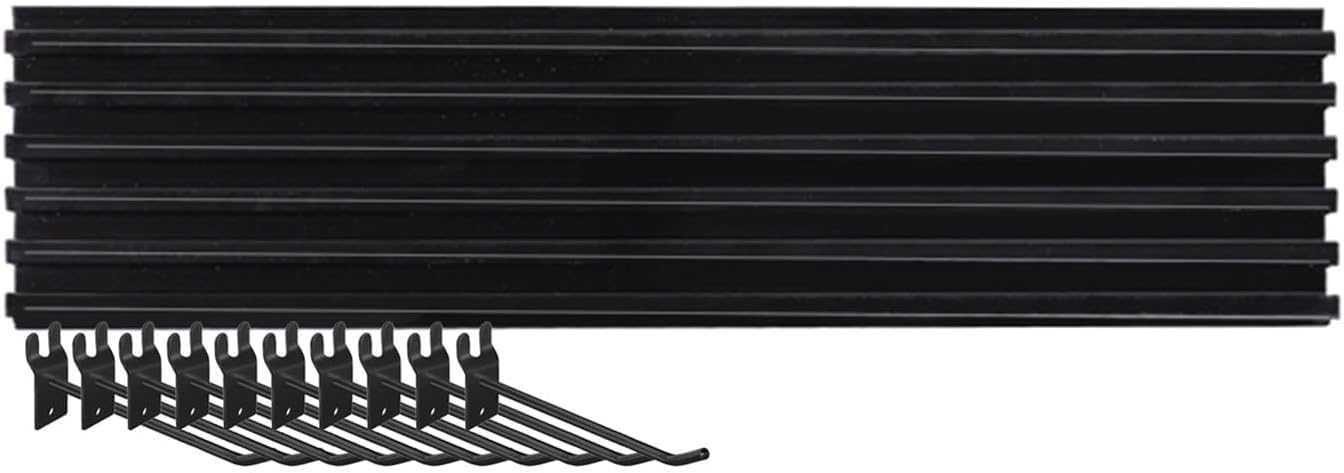 Aluminiowy Panel Slatwall Garaż ścienny Z 10 Haczykami Blokujące Panele ścienne Do Kuchni I Narzędzi Warsztatowych Wyświetlacz Do Przechowywania Narzędzi, Black, (W x H) 60x15.5CM-10 pcs