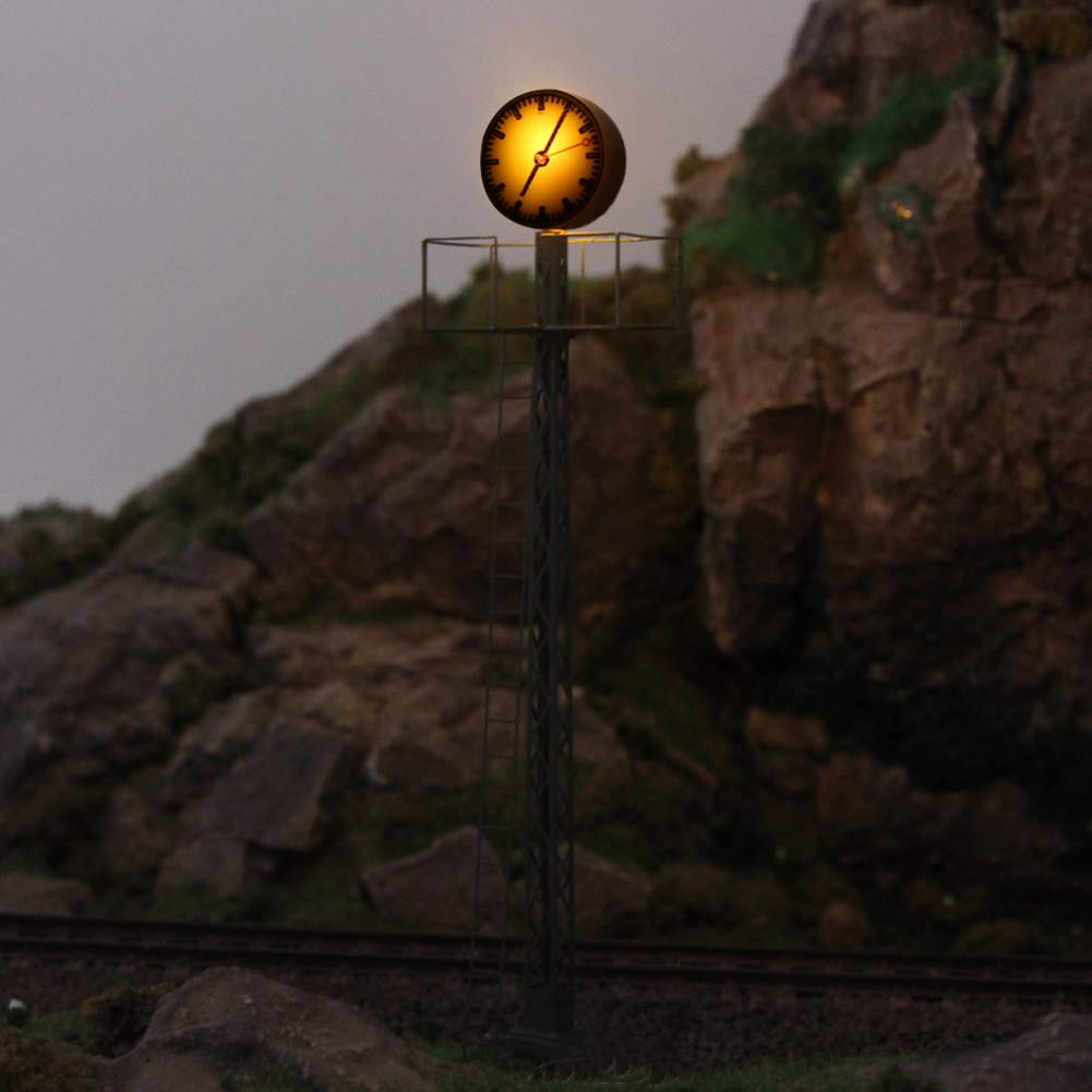 Evemodel 2 Pezzi modellino Ferroviario 1:87 Luce illuminata Piattaforma Orologio Lampada Reticolo Albero Scala Ho 11 cm