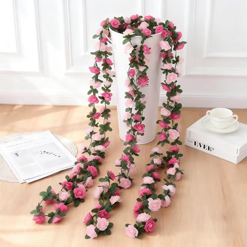 Katyjun 3X 2 5m künstliche Rosen-Girlande 45 Blüten pro Girlande doppeltes Rosa Blumengirlande für Hochzeit Frühling Deko innen & außen wasserfeste Kunstblumen Flexible Aufhängung