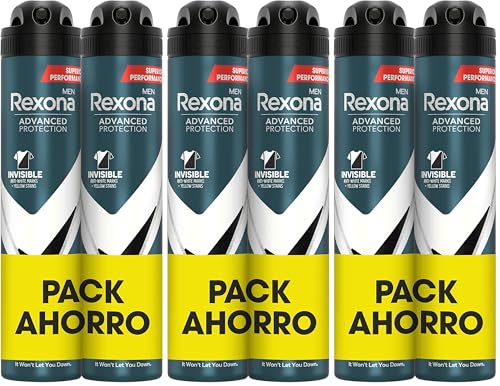 Rexona Desodorante Aerosol Protección Avanzada 72h Invisible Black & White Pack Ahorro Antitranspirante para hombre 200ml x2, El embalaje puade variar (Paquete de 3)