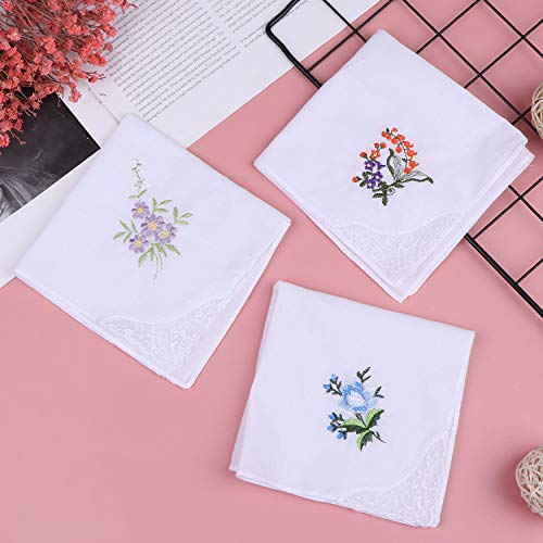 30Pcs Women Floral Handkerchiefs Vintage Floral Embroidered Cotton Ladies Handkerchiefs #TOP4