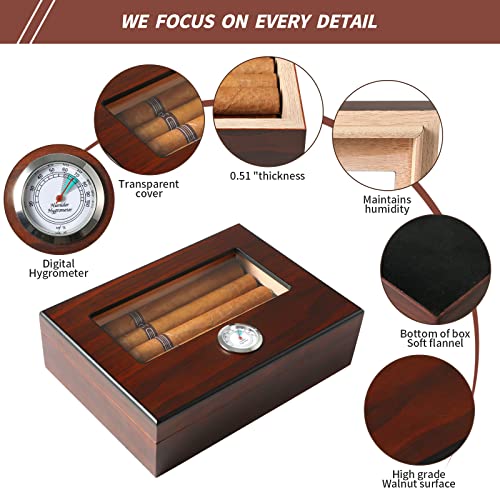 Playwith Cigar Humidors Box Holds 20-25 Cigars Cigar Gifts For Men, Fathers Day - Cigar Accessories - Cherry Wood Humidor Cigar Box For Cuban Cigars - Humidor Humidifier With Front Hygrometer #TOP1