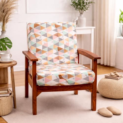 Image of STITCHNEST 'Contour Fit Series' Stretchable Printed Wooden Sofa Cover (Pack of 4) - Elastic Wooden Chair Cover | Wooden Sofa Seat Cover | Size - 20-21 x 20-21 x 3-5 in