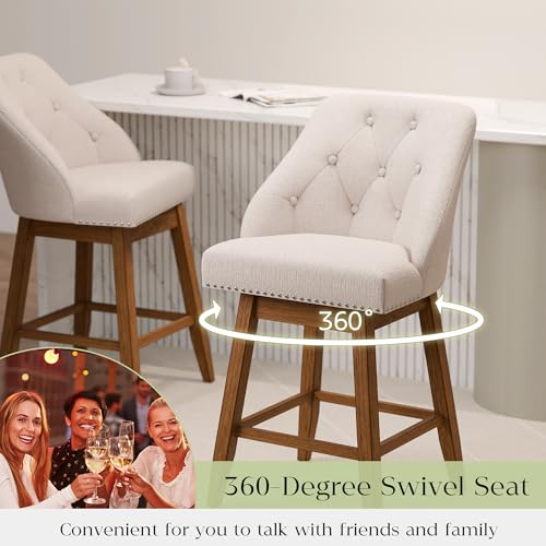Butacos Giratorios Modernos con Espalda Acolchada, Juego de 2, Altura para Isla de Cocina (26", Beige) miniatura 3