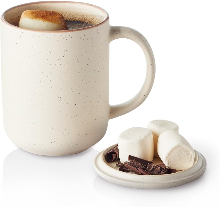 Riverside Jumbo Coffee Cup, 27 fl oz Mug with Lid-Coaster, Season Gift Idea, Chic Matte Finish, Microwave & Dishwasher Safe- Oxford White.