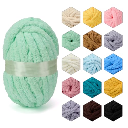 ERLYEEN Chenille Chunky Yarn Super Bulky Soft Thick Fluffy Jumbo Giant Washable Polyester Big Yarn DIY for Arm Knit Blanket Cushion Bed Sofa Home Decor,Mint Green,0.55LB by ERLYEEN - Used condition - US$8.90