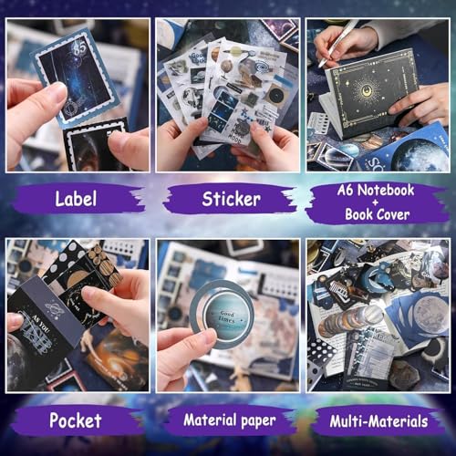 Image of ATIRAMANIYA Vintage Aesthetic Scrapbook Kit(346Pcs) Scrapbooking Supplies Kit with Bullet Junk Journal,Stationery,A6 Grid Notebook Journaling Gift for Girl (Cosmos)