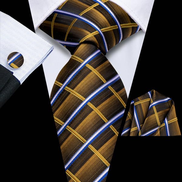 Image of Hi-Tie 3 Pcs Gift Box Mens Tie Set Necktie with Pocket Square Cufflinks Lapel Pin Silk Neck Tie Collection