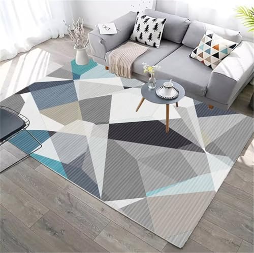 Tapis lavable à motif géométrique moderne bleu 200x250cm résistant