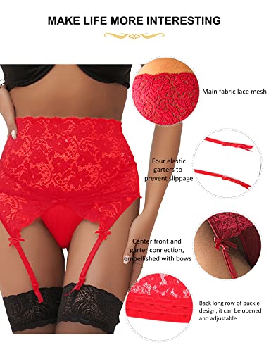 Women’s Red Lace Lingerie Garter Belt Panty Set For Women High Waisted Adjustable 4 Straps Suspender Belts For Stockings Xs-S #TOP3