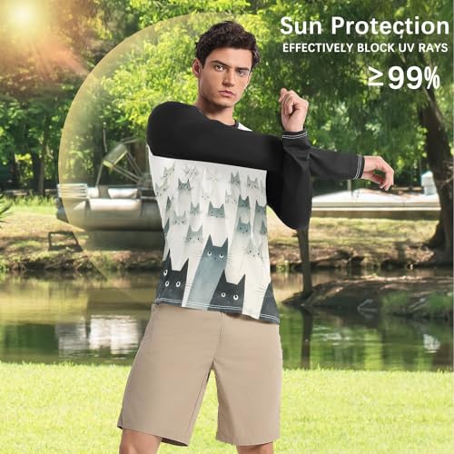 Bolaz Mens UV Protection Shirts Rash Guard Long Sleeve UPF 50+ Cat Vintage Quick Dry S4