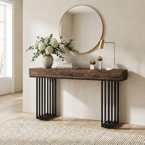 Lailang 140cm Mesa de Entrada, Consola Estrecha Recibidor, Entraditas Recibidores Modernas, Consola Recibidor Madera, Mueble Pasillo Estrecho, Muebles Rusticos, 140 x 30 x 76 cm, Marrón