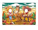 Wild West Face in Hole Backdrop 5 x 3.3 ft, Rodeo Birthday Party Decoration, Cowboy Cowgirls Face Cutout Photo Props, Western Desert Cactus Photography Background, Western Birthday Selfie Photo Prop