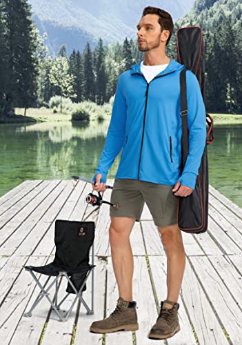 Image of Men's UPF 50+ Light Jacket Full Zip Sun Protection Hoodie Long Sleeve Sun Shirts for Men Hiking Fishing Zip Pockets