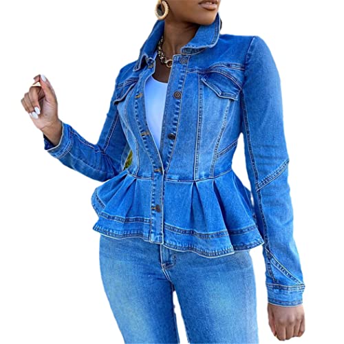 Veste en denim à volants pour femme bleu clair XL FULBHPRINT