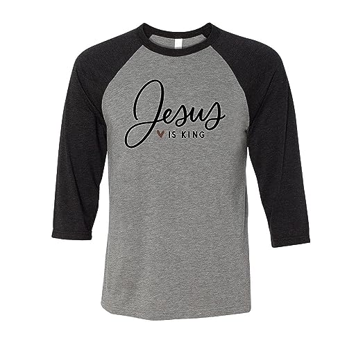 Camiseta beisbol estilo raglán jesus is king manga tres cuartos unisex miniatura 1