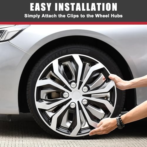 Image of 16 inch Hubcaps Set of 4, Silver with Black Wheel Covers, Universal ABS Snap-On Hub Caps for 16 inch Wheels, Car SUV Truck Wheel Rim Covers, Car Replacement Exterior Accessories