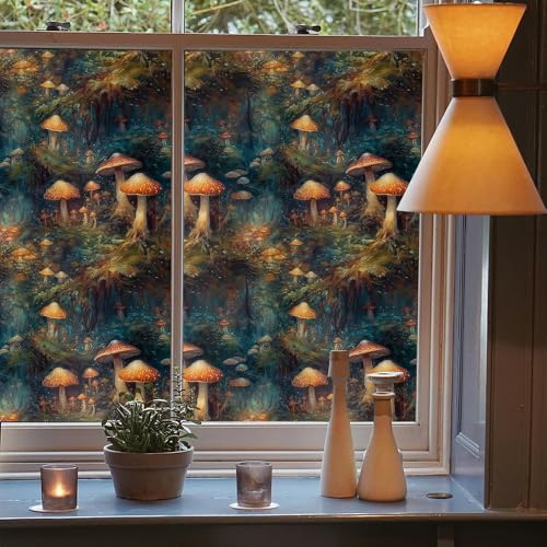 Película decorativa para ventana con diseño de bosque de hongos miniatura 3