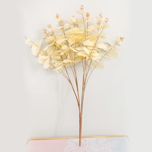 Wistart 4 Pack Artificial Eucalyptus Flowers Stems Faux Long Stem Silver Dollar Leaves Fake Plants Flower Bouquet For Wedding Garland Christmas Party Home Craft Decor(Champagne) #TOP3