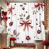 Marienkäfer-Duschvorhang, Aquarell, Rot, Schwarz, Insekten-Badezimmer-Dekor, Frühling, Sommer, festlich, modern, schick, wasserdicht, Stoff-Duschvorhang-Set mit Haken, 183 x 183 cm