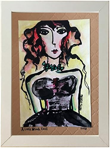 A Little Black Dress, Original Watercolor Portrait Painting, Small Fashion Girl Artwork, Framed, Ready to Hang, 5x7